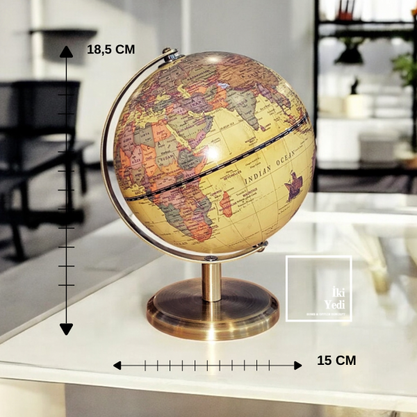 Vimino Metal Ayaklı Dünya Küresi, Vintage Antika Haritalı Küre, Retro Dekoratif Ofis Hediyesi