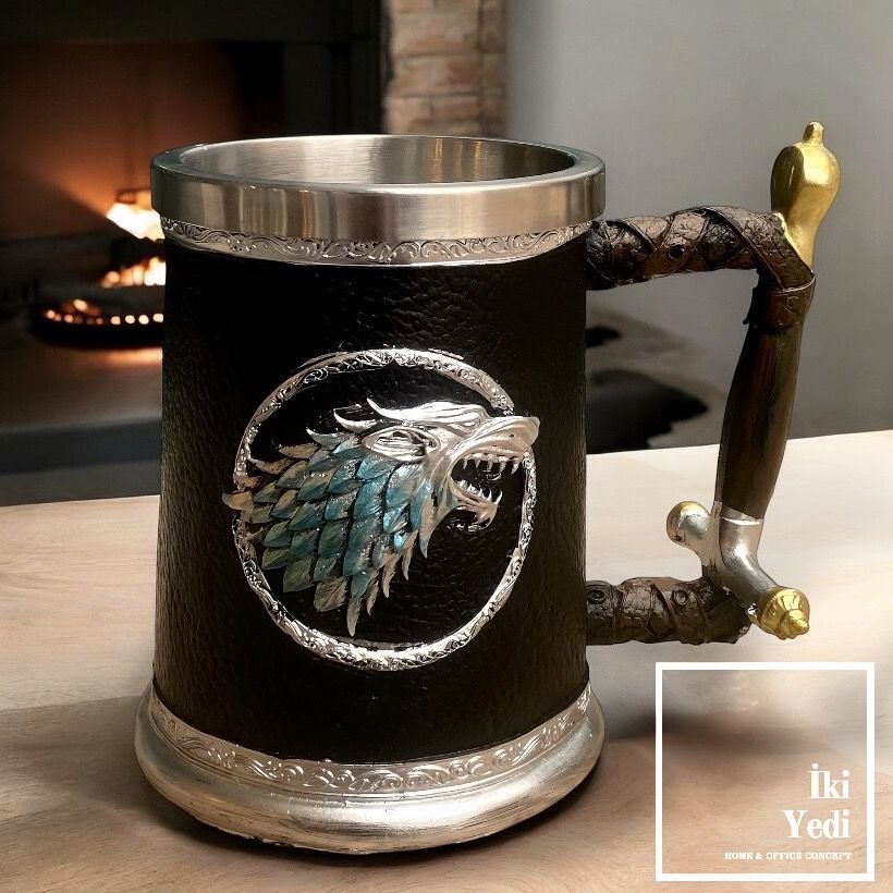 Wc-Stark Paslanmaz Çelik Kabartmalı Kurt Figür Kupa Bardak Lüks Hediyelik Objeler Dekoratif İçecek Aksesuarlar Winter is Coming