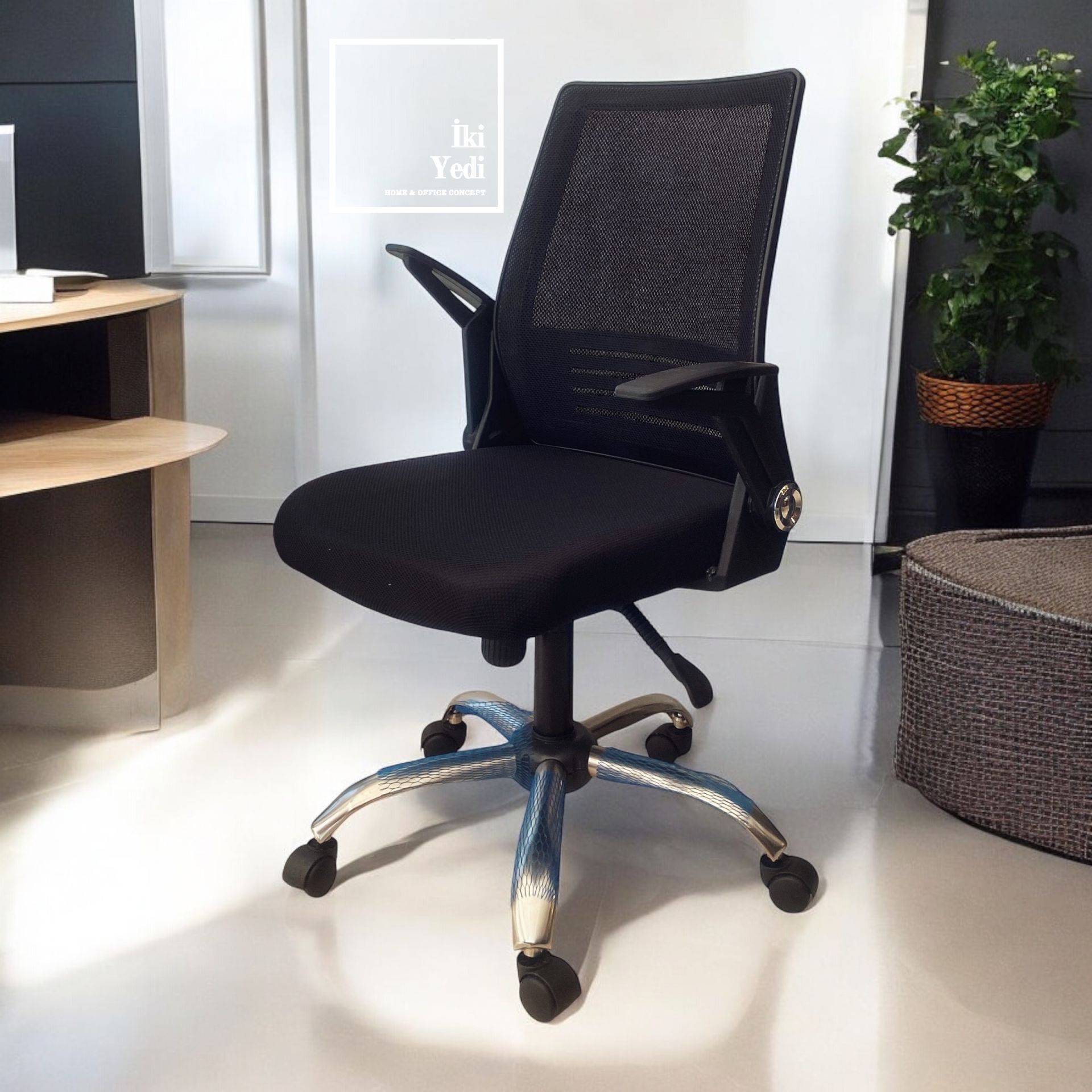 Stankov Hareketli Oynar Kollu Çalışma Sandalyesi Döner Koltuk Ofis Büro Koltuğu Demir Ayaklı Fileli Ev Bilgisayar Sekreter Personel Yönetici