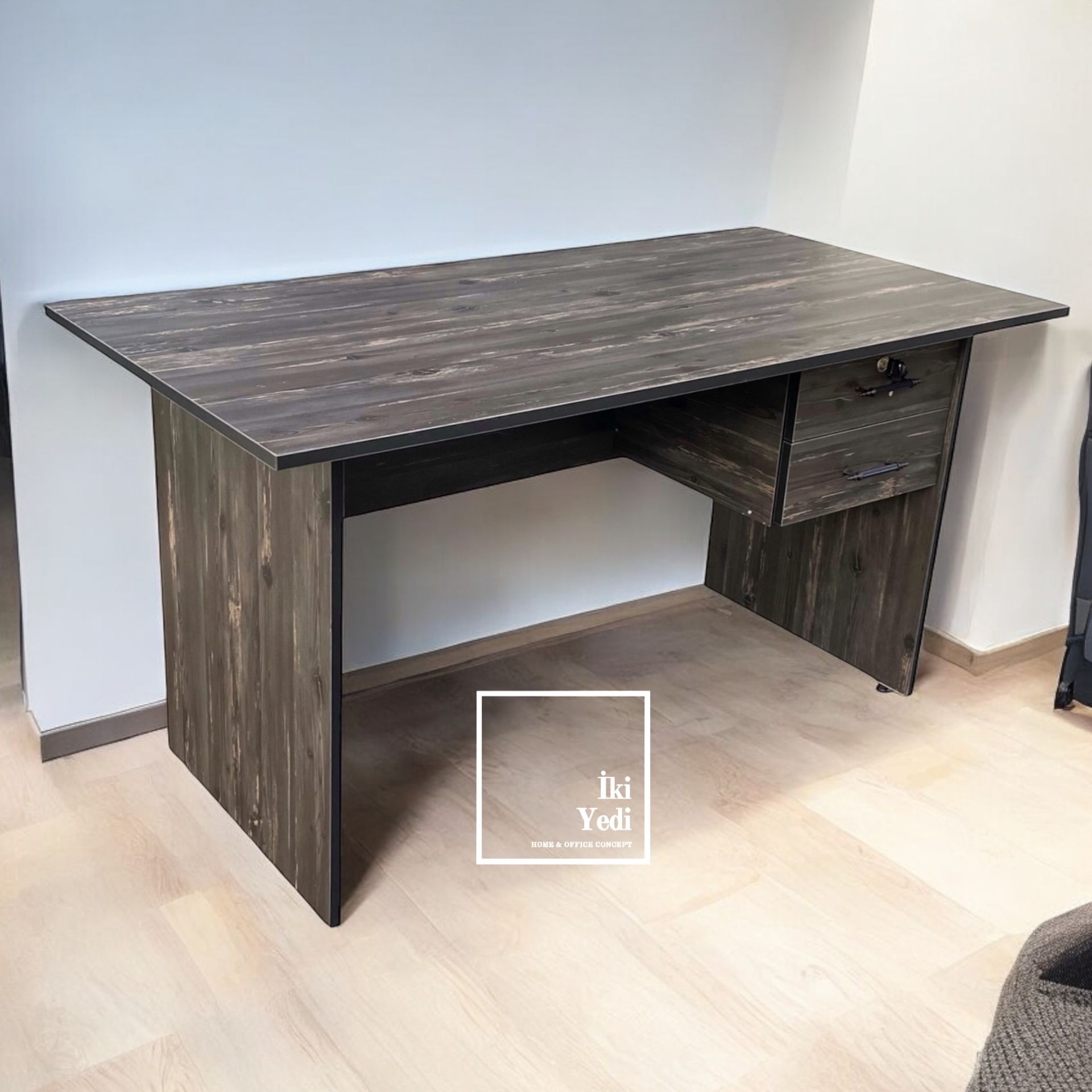 Repondant 140 cm Siyah Eskitme Çekmeceli Çalışma Masası Ofis Sekreter Masa Modelleri Büro Personel Bilgisayar Masası Ofis Mobilyaları