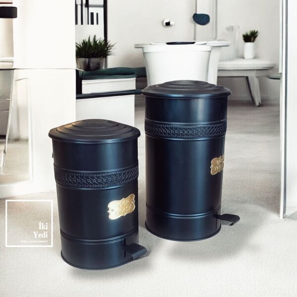 Thuram Siyah Metal Pedallı Çöp Kovası Seti 30L & 16L – Ofis Tipi Şık Çöp Kutusu, Ofis Hediyesi