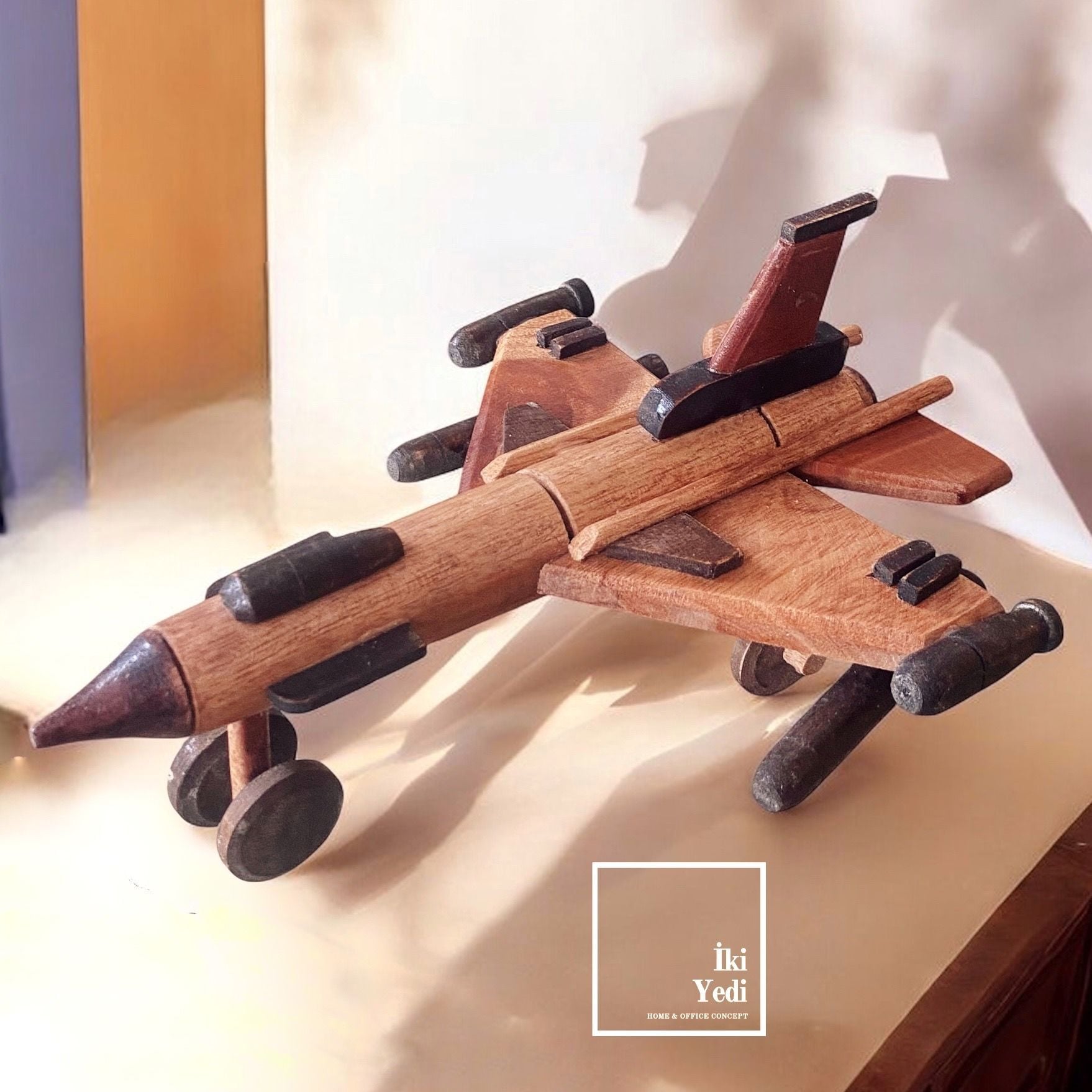 Ahşap Jet Uçak Maketi Dekoratif Objeler Havacılık Figür Ofis Hediyesi Ev Dekorasyonu Savaş Uçağı