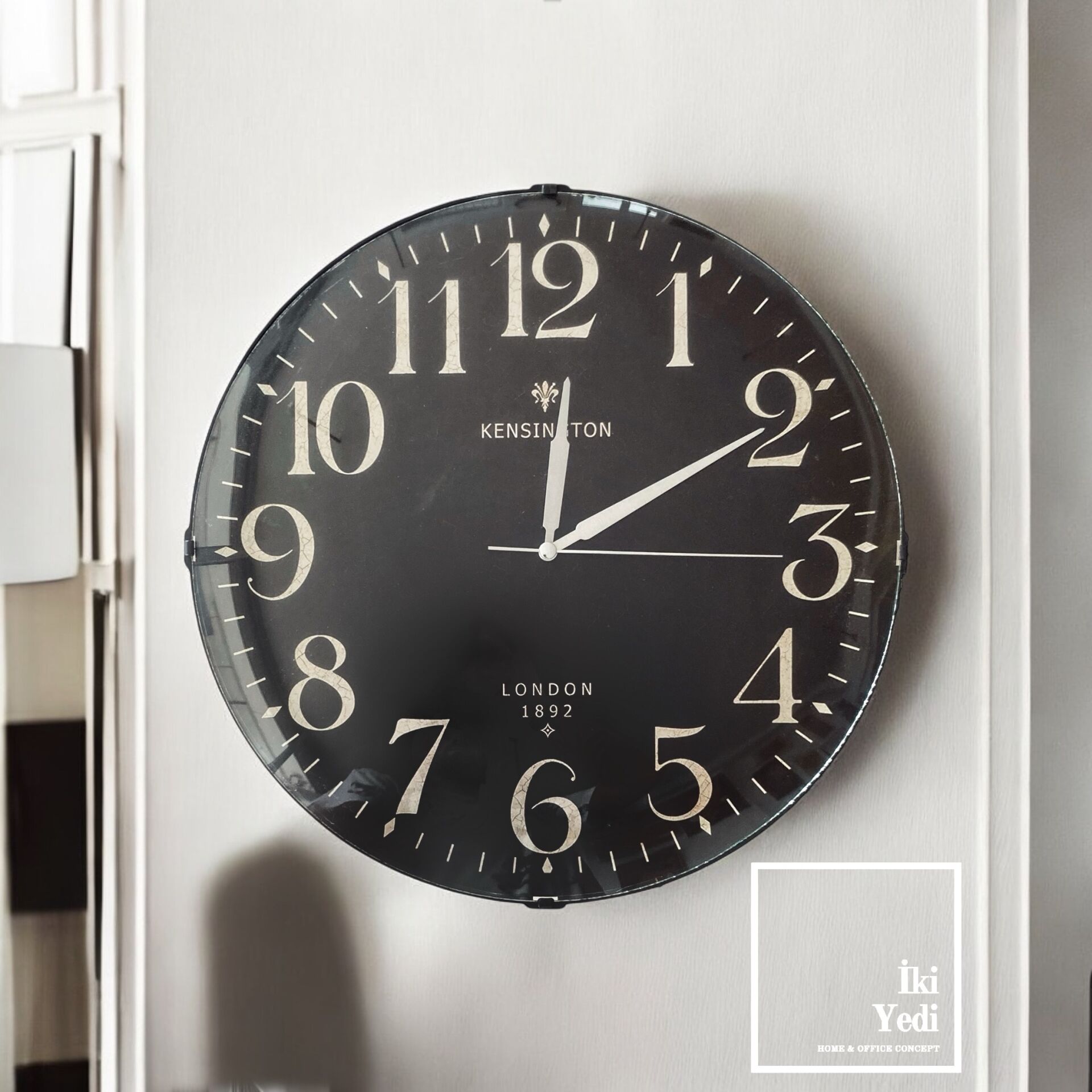 London 1892 Bombeli 35 cm Duvar Saati, Vintage Siyah Duvar Dekoru, Ofis ve Ev İçin Saat