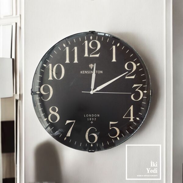 London 1892 Bombeli 35 cm Duvar Saati, Vintage Siyah Duvar Dekoru, Ofis ve Ev İçin Saat