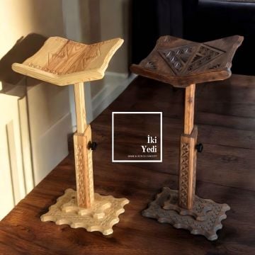 Vuslat Asansörlü Oymalı Ayarlanabilir Ahşap Rahle & El Oyması Kürsü Dini Hediyelik Ağaç Antika Dekorasyon Ürünleri