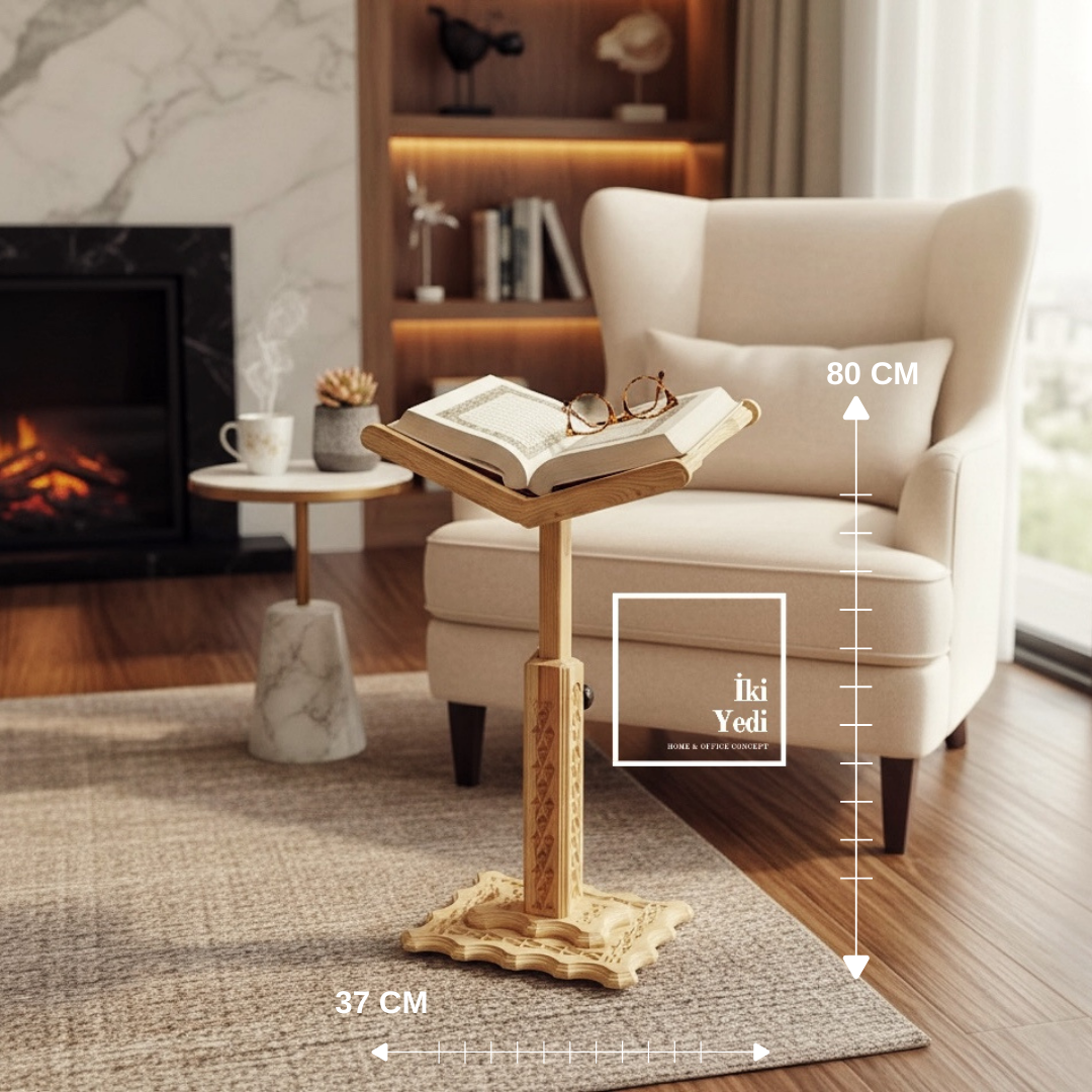 Vuslat 771 Ayarlanabilir Ahşap Ayaklı Rahle, Yer ve Koltuk Kullanımına Uygun Zarif Okuma Standı