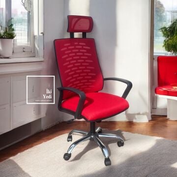 Renvoi Kırmızı Fileli Yönetici Koltuğu Başlıklı Bilgisayar Koltuğu, Ofis ve Çalışma Koltuğu Sandalyesi Büro Ev