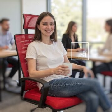 Renvoi Kırmızı Fileli Yönetici Koltuğu Başlıklı Bilgisayar Koltuğu, Ofis ve Çalışma Koltuğu Sandalyesi Büro Ev