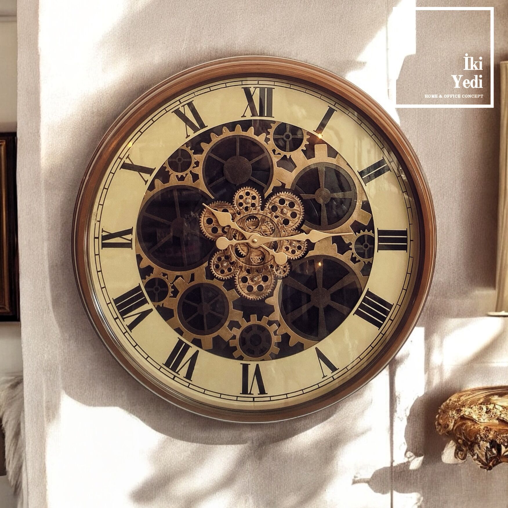 Lobotka 77-2 Vintage Çarklı Mekanizmalı 70 cm Duvar Saati, Büyük Boy Roma Rakamlı Saat, Endüstriyel Tarz Ev ve Ofis Dekoru Ev Hediyesi