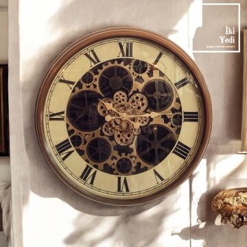 Lobotka 77-2 Vintage Çarklı Mekanizmalı 70 cm Duvar Saati, Büyük Boy Roma Rakamlı Saat, Endüstriyel Tarz Ev ve Ofis Dekoru Ev Hediyesi