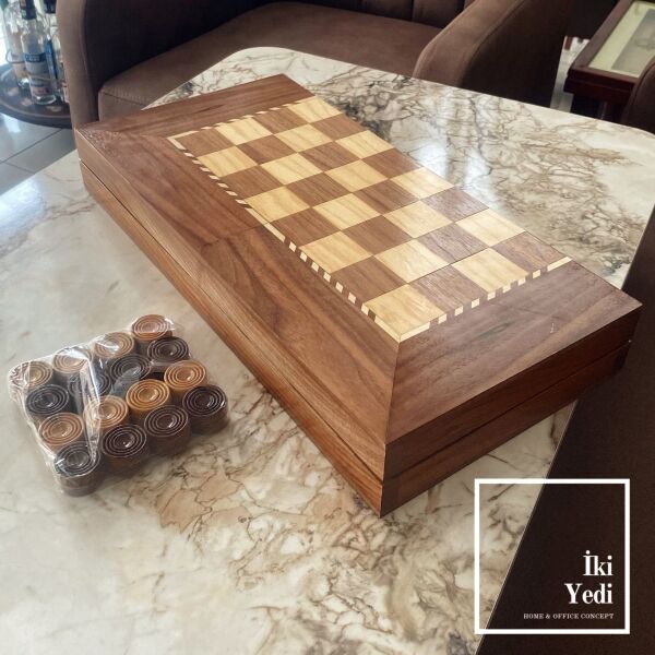 Martin Minimalist Ahşap Tavla Takımı Antik Konsept Ürünü Backgammon Çift Taraflı Satrançlı Damalı