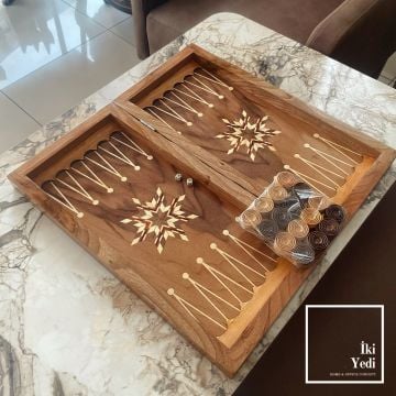Martin Minimalist Ahşap Tavla Takımı Antik Konsept Ürünü Backgammon Çift Taraflı Satrançlı Damalı