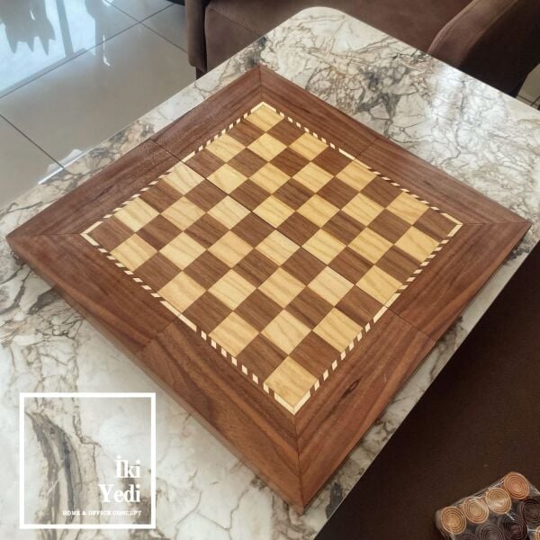 Martin Minimalist Ahşap Tavla Takımı Antik Konsept Ürünü Backgammon Çift Taraflı Satrançlı Damalı