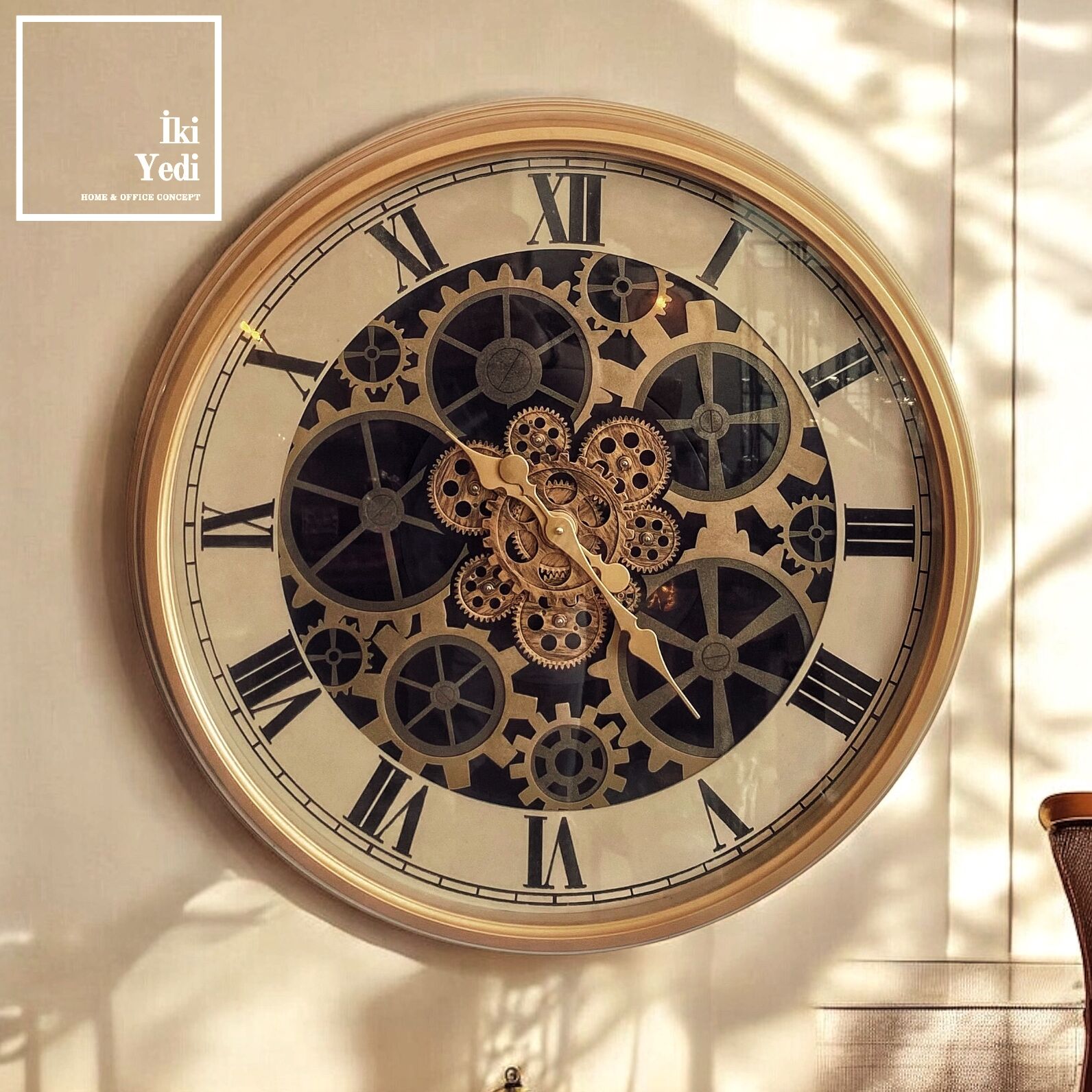 Lobotka 77-1 Vintage Çarklı Mekanizmalı 70 cm Duvar Saati, Büyük Boy Roma Rakamlı Saat, Endüstriyel Tarz Ev ve Ofis Dekoru Ev Hediyesi