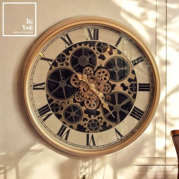 Lobotka 77-1 70 cm Vintage Çarklı Mekanizmalı Duvar Saati, Roma Rakamlı Endüstriyel Büyük Saat