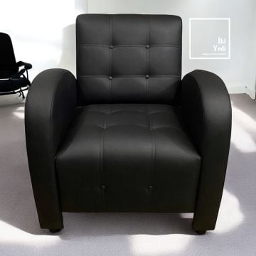 Argent Siyah Suni Deri Berjer Ofis Bekleme Koltuğu Büro Misafir Koltukları Ofis Mobilyaları Makam Odası Dinlenme Salonu