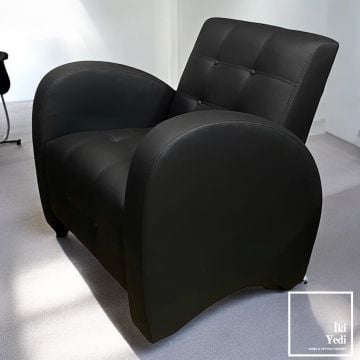 Argent Siyah Suni Deri Berjer Ofis Bekleme Koltuğu Büro Misafir Koltukları Ofis Mobilyaları Makam Odası Dinlenme Salonu