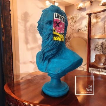 Antik Yunan Mitolojisi Poseidon Heykeli 36 cm Büyük Büst Biblo Renkli Popart Dekoratif Obje Ev Ofis Hediyesi