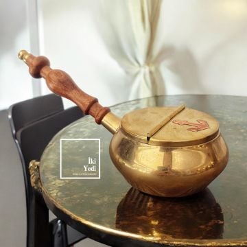 Emilia Eskitme Pirinç Çapa Temalı Küllük – Ahşap Tutamaklı Antika Kültablası Denizcilik Hediyesi