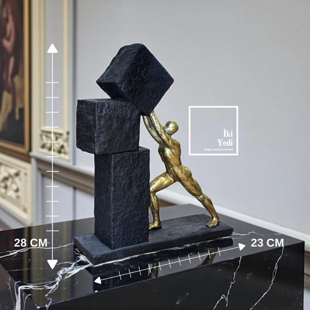 Johann 77-3 Taş İten Adam Dekoratif Obje Anlamlı Hediyelik Dekorlar Ev Ofis Hediyesi Biblo Heykel