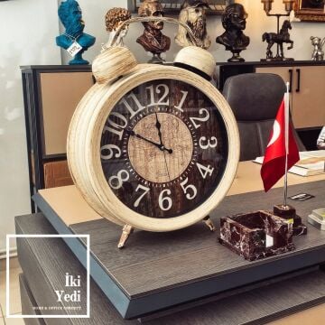 Harper Çalar Saat Görünümlü Büyük Masa Saati, Retro Konsol Yer Saati, Dekoratif Ofis Ev Hediyelik