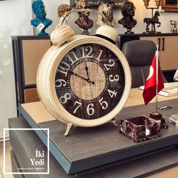 Harper Çalar Saat Görünümlü Büyük Masa Saati, Retro Konsol Yer Saati, Dekoratif Ofis Ev Hediyelik