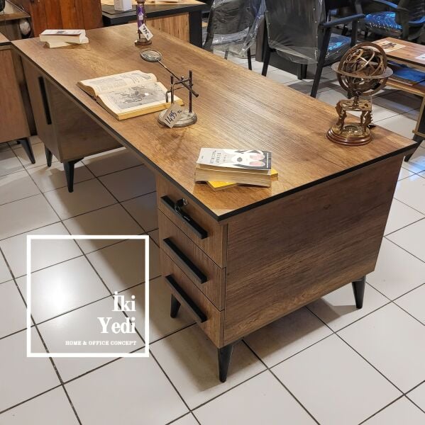 Brooklyn Yönetici Masası Takımı Modern Ofis Mobilyaları Büro Makam Odası Seti Çalışma Masa Sandalye Grubu 2 Metre Büyük Çekmeceli Dolaplı Masa Seti