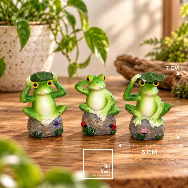 Kermit & Co. 3'lü Mini Kurbağa Biblo Seti Saksı Aksesuarı Sevimli Küçük Kurbağa Figürü Obje Yeşil