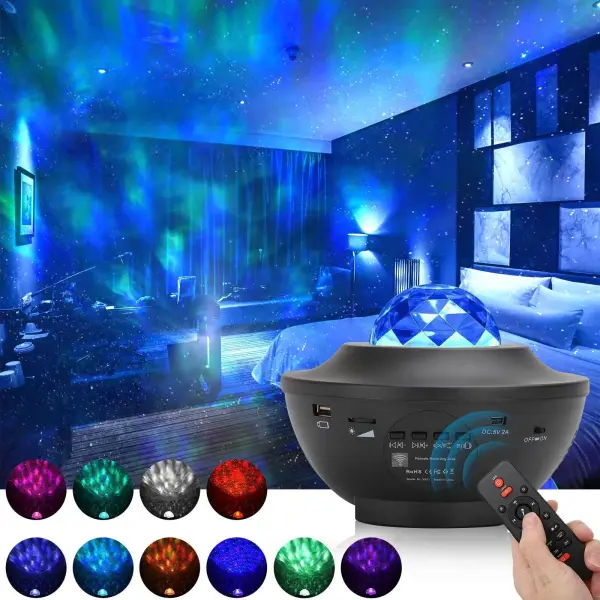 Müzikli Yıldızlı Gökyüzü Projektör Gece Lambası Bluetooth Hoparlörlü LED Atmosfer Uzaktan Kumandalı