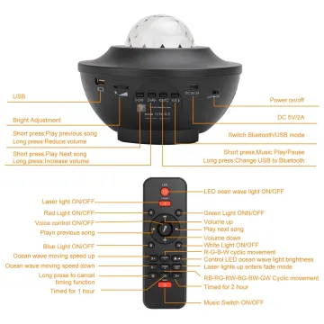 Müzikli Yıldızlı Gökyüzü Projektör Gece Lambası Bluetooth Hoparlörlü LED Atmosfer Uzaktan Kumandalı