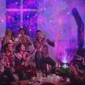Müzikli Yıldızlı Gökyüzü Projektör Gece Lambası Bluetooth Hoparlörlü LED Atmosfer Uzaktan Kumandalı