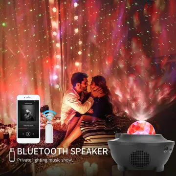 Müzikli Yıldızlı Gökyüzü Projektör Gece Lambası Bluetooth Hoparlörlü LED Atmosfer Uzaktan Kumandalı