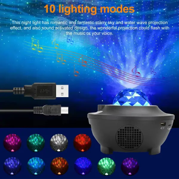 Müzikli Yıldızlı Gökyüzü Projektör Gece Lambası Bluetooth Hoparlörlü LED Atmosfer Uzaktan Kumandalı