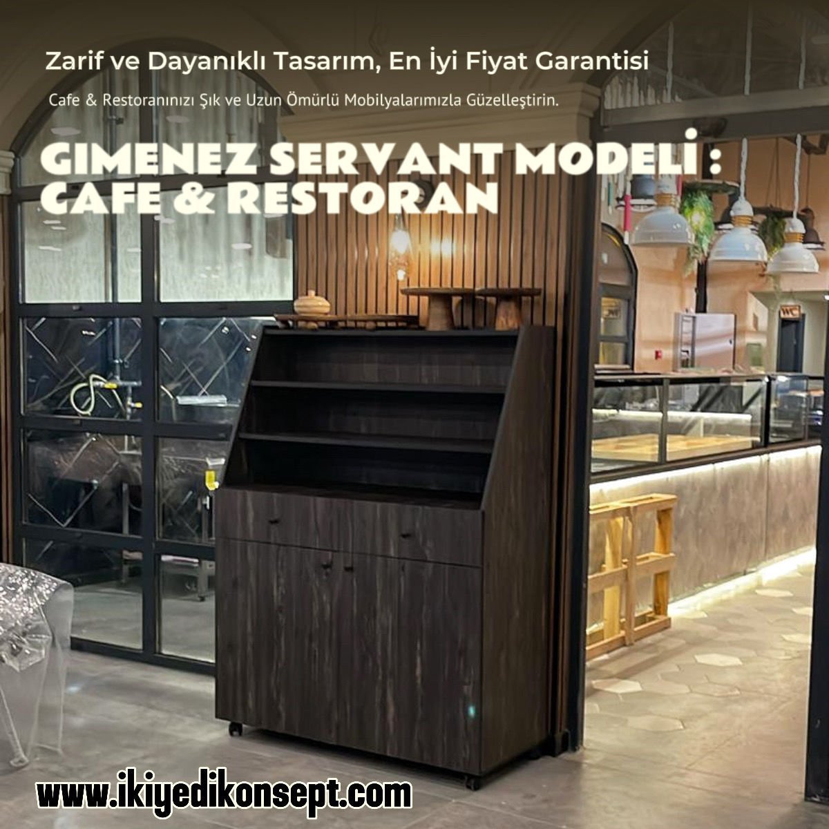 Gimenez Siyah Eskitme Servant Dolabı Cafe Restoran Mobilyaları Dolap Adisyon Fiş Toplama Kasa Bankosu