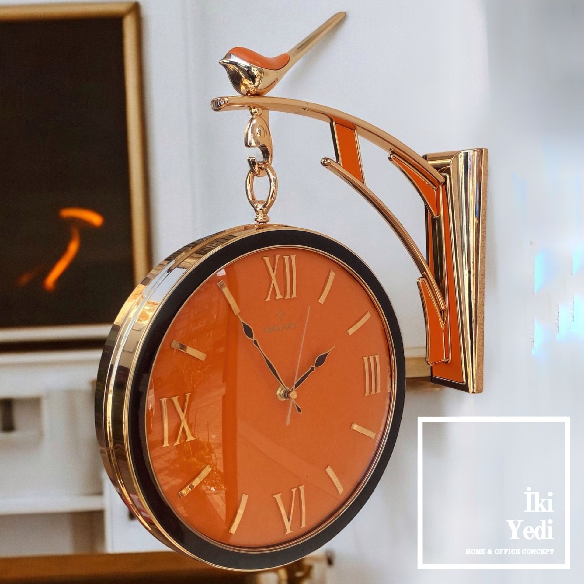 Avignon Bronz Bakır Çift Taraflı Yan Duvar Saati – Lüks İstasyon Saat Ev Ofis Hediyelik Dekor