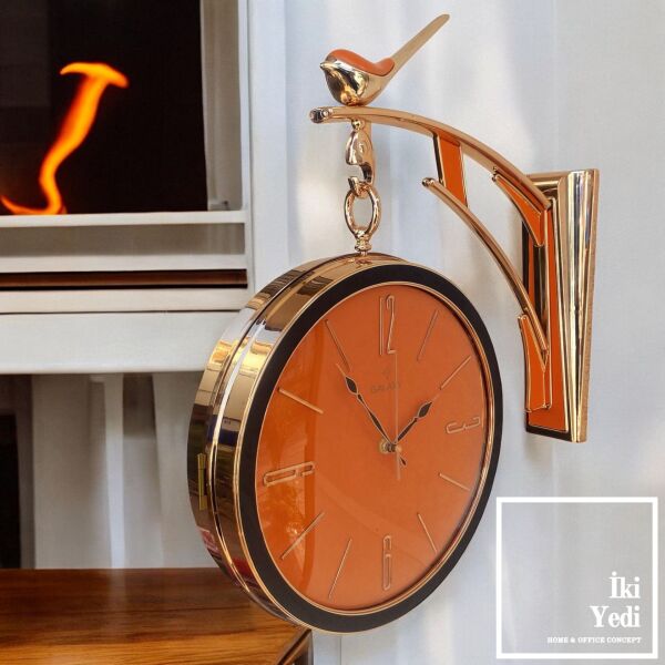 Avignon Bronz Bakır Çift Taraflı Yan Duvar Saati – Lüks İstasyon Saat Ev Ofis Hediyelik Dekor