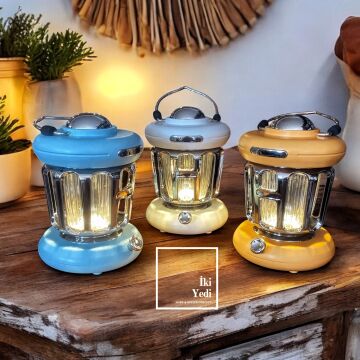 Barthez Retro Kamp Feneri Tasarımlı Şarjlı Gece Lambası Taşınabilir Masa Lambası