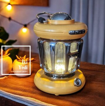 Barthez Retro Kamp Feneri Tasarımlı Şarjlı Gece Lambası Taşınabilir Masa Lambası