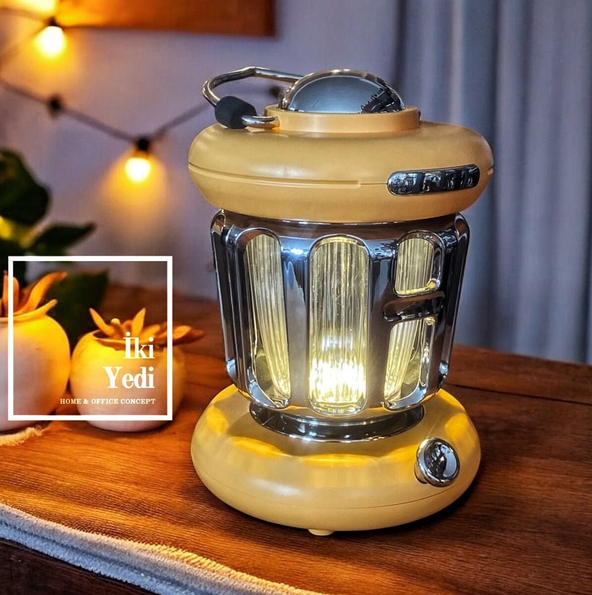 Barthez Retro Kamp Feneri Tasarımlı Şarjlı Gece Lambası Taşınabilir Masa Lambası Sarı