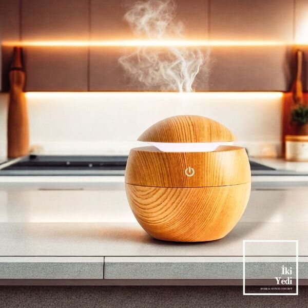 Babel Ahşap Desen Aromaterapi Difüzör Buhar Makinesi LED Işıklı Hava Nemlendirici