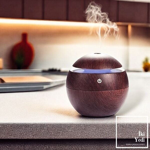 Babel Ahşap Desen Aromaterapi Difüzör Buhar Makinesi LED Işıklı Hava Nemlendirici