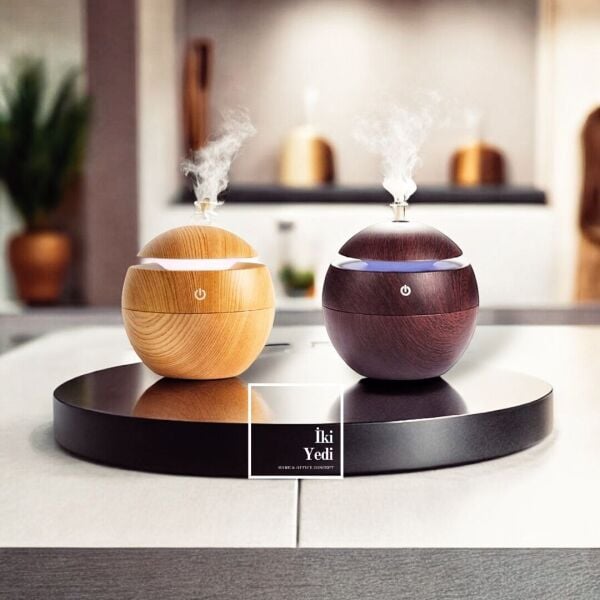 Babel Ahşap Desen Aromaterapi Difüzör Buhar Makinesi LED Işıklı Hava Nemlendirici