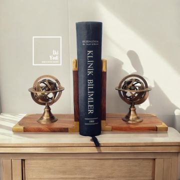 Ludwig Pirinç İşlemeli Kitap Tutucu, Horoskop Detaylı Lüks Stoper, Antika Ofis Hediyelik Obje