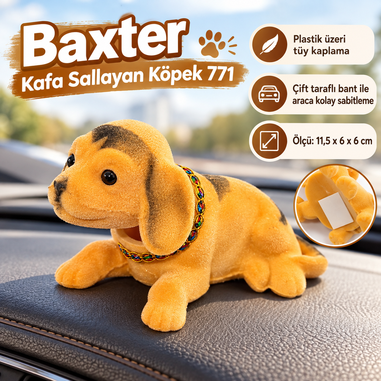 Baxter 771 Kafa Sallayan Köpek Torpido Üstü Araç İçi Nostaljik Aksesuar Köpek Biblo Mini Boy