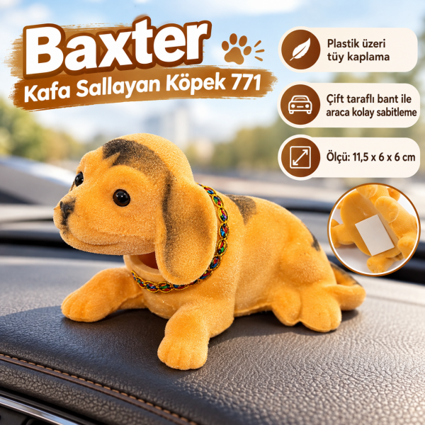 Baxter 771 Kafa Sallayan Köpek Torpido Üstü Araç İçi Nostaljik Aksesuar Köpek Biblo Mini Boy