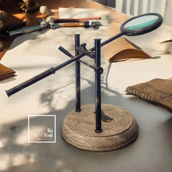 St. London Ahşap Kaideli Antika Büyüteç – Eskitme Ayaklı Lüks Ofis Hediyesi Masaüstü Obje