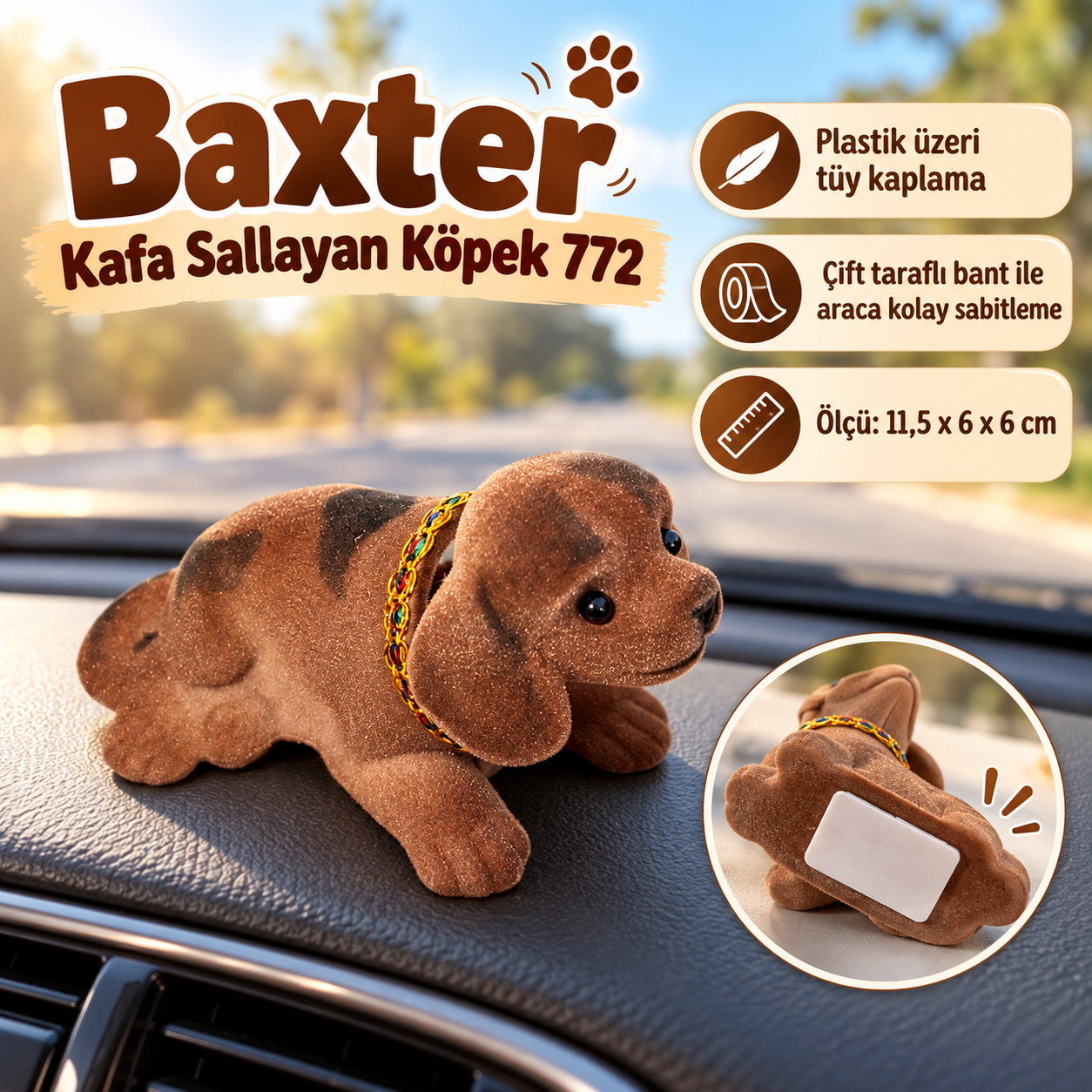 Baxter 772 Kafa Sallayan Köpek Torpido Üstü Araç İçi Nostaljik Aksesuar Köpek Biblo Mini Boy