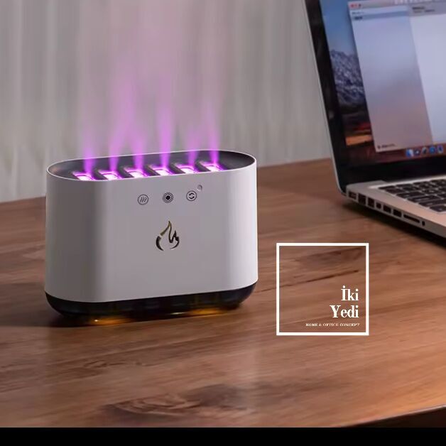 6 Gözlü Alev Efektli Aromaterapi Difüzör Buhar Makinesi Gece Lambası LED Işıklı Oda Nemlendirici