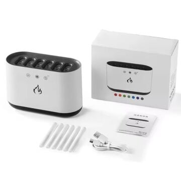 6 Gözlü Alev Efektli Aromaterapi Difüzör Buhar Makinesi Gece Lambası LED Işıklı Oda Nemlendirici