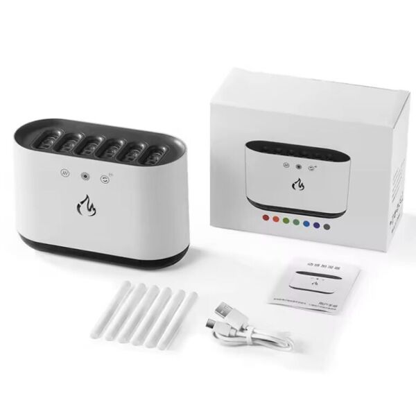 6 Gözlü Alev Efektli Aromaterapi Difüzör Buhar Makinesi Gece Lambası LED Işıklı Oda Nemlendirici
